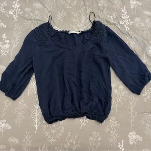 Solitaire Navy Blue Crochet-Trim Off-Shoulder Blouse